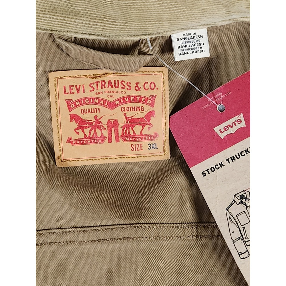 Levis Stock Trucker Jacket Mens 3XL Tan Canvas Corduroy Collar WaterLess New - Picture 4 of 9